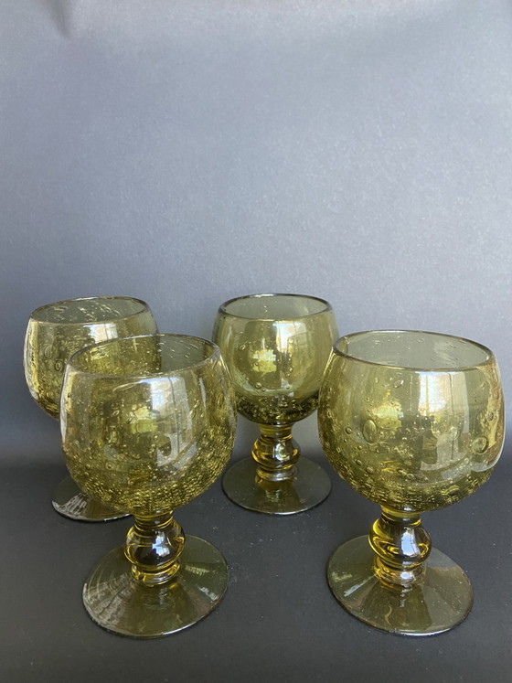 Set of 4 Vintage Verrerie de Biot Amber Bubble Glass Goblets, France, 1960s–1970s – Glass & Decanter (photo 2 of 5)