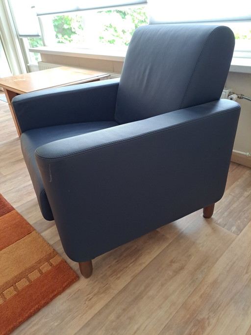Blauw leren fauteuil