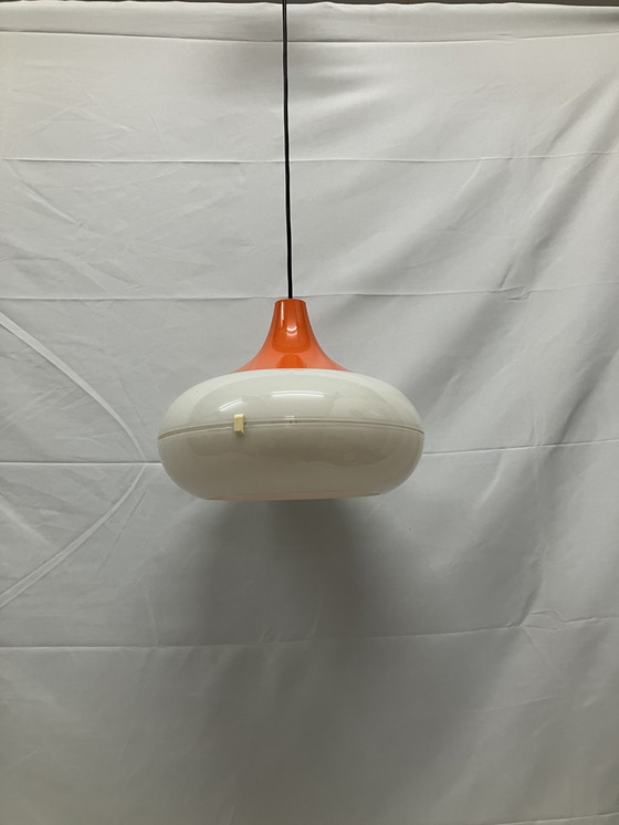 Image 1 of Lampada a sospensione vintage Space Age in plastica bianca e arancione, 1970
