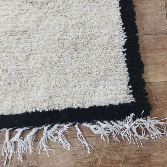 Image 1 of Berber Rug Cream Black Border – Natural Wool Handwoven Minimalist (210×150 cm)