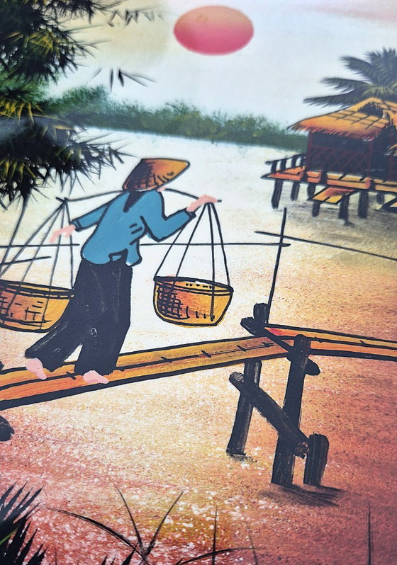 Image 1 of Vietnamese lacquer painting, Vintage 1960s
