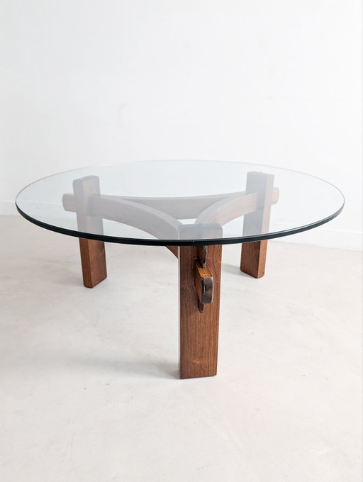 Brutalistischer Couchtisch aus Rosenholz 1970er Jahre