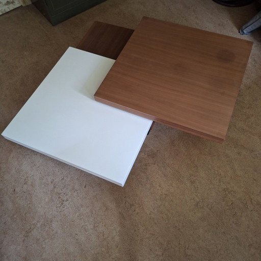 Moderne draaibare vierkante salontafel met 3 niveaus (Ligne Roset Strates-stijl)