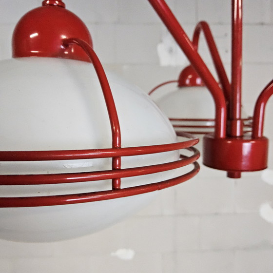 Image 1 of Vintage Red Space Age Pendant Lamp / Chandelier (stilnovo) Sputnik (Italian design)