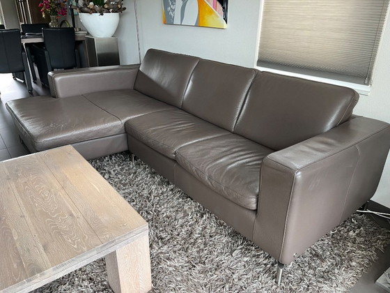 Natuzzi 2-Sitzer-Sofa mit Lounge-Bereich, taupefarbenes Leder – Chaise longue, Leather (photo 17 of 18)