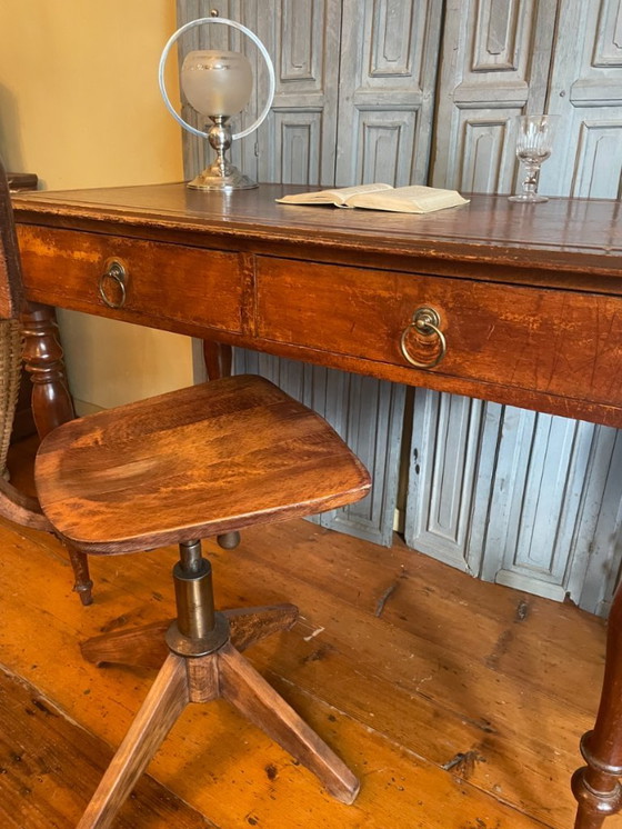 Image 1 of 19th Century Desk Worktable Leather And Inlaid With Gold Leaf