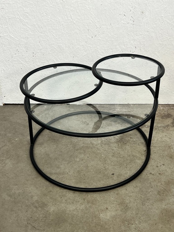 Image 1 of Tavolino da caffè vintage/tavolino girevole, struttura in metallo con ripiani in vetro, Paesi Bassi anni '70