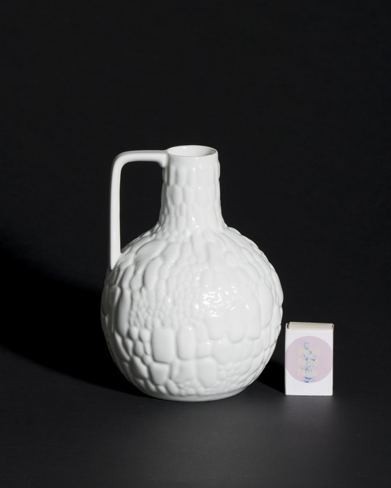 Image 1 of Manfred Frey AK Kaiser Glossy Porcelain Vase Fossil REPTILE Relief Op Art DUO