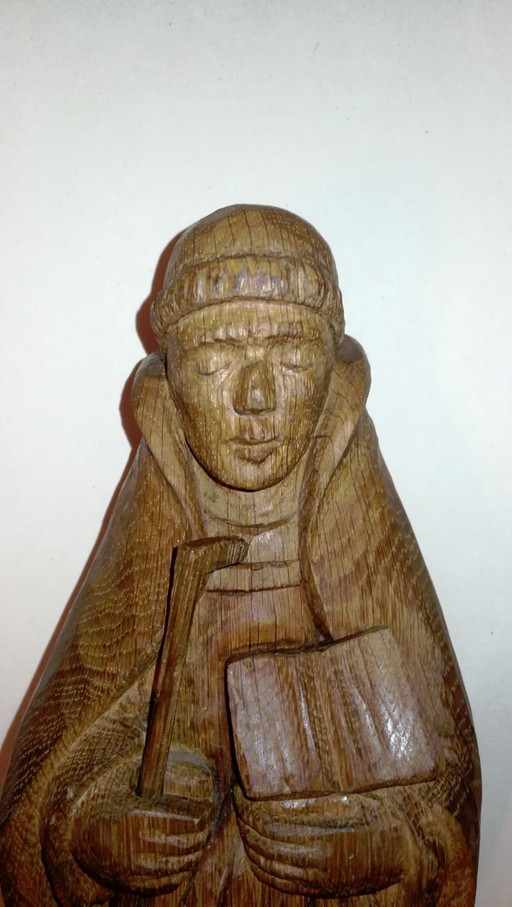 Statuette Religieuse Rétro Vintage en Bois Sculpté l'Abbé St Méen / 50's  