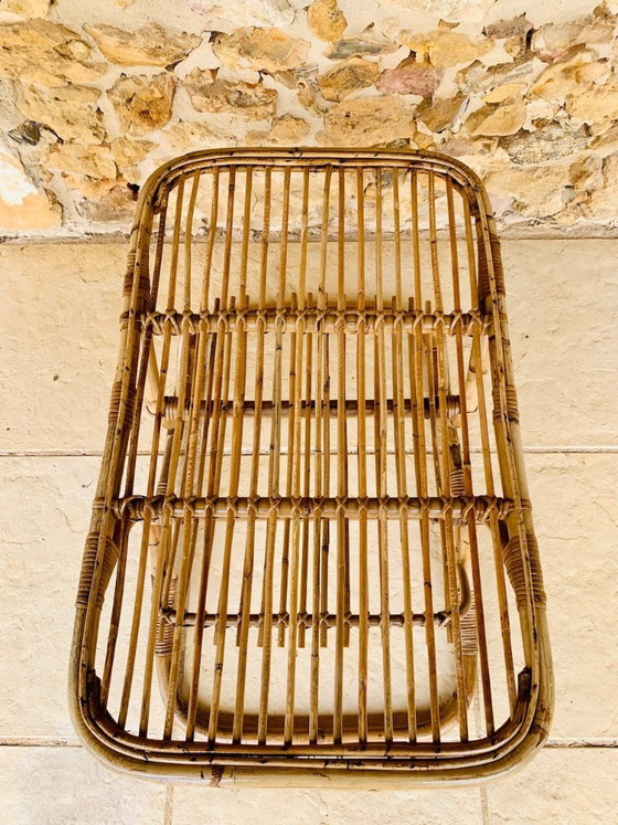 Image 1 of Tavolino da caffè in bambù e rattan con portariviste, stile metà secolo, di Tito Agnoli, circa anni '60.
