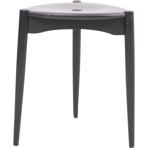 Tabouret tripode suédois vintage en bois de hêtre laqué noir