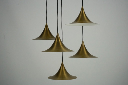 Fog & Morup, Midcentury Brass Pendant with Five Pendant Drops. Danmark, 1960s