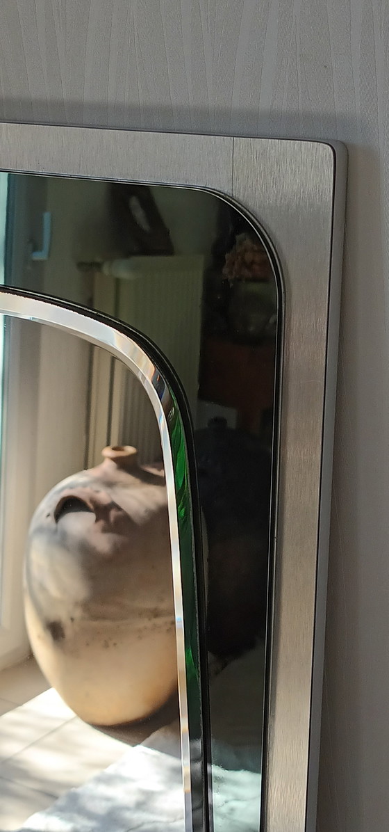 Image 1 of Specchio bisellato in alluminio spazzolato del 1970