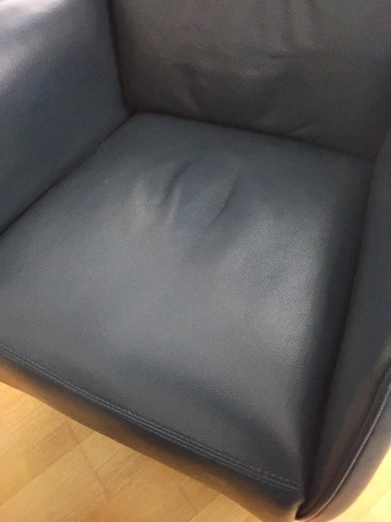 Adjustable recliner chair with footstool, blue leather, Velderhof Maggiore, Metal, Modern (photo 3 of 5)