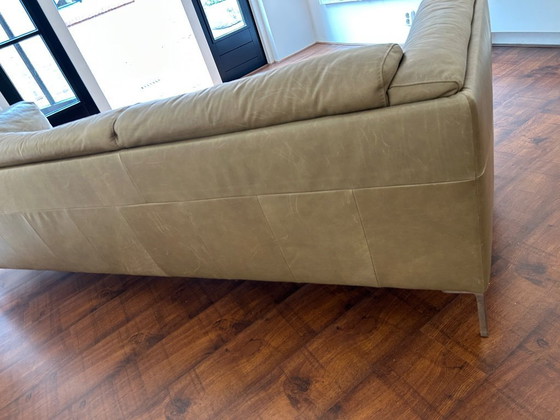 Image 1 of Banc Bern, 3 places Cuir Olive clair 0691, pied en acier inoxydable