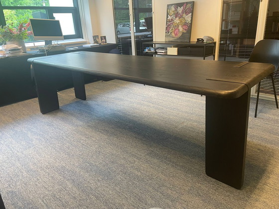 Image 1 of Prachtige, massief deep dark eiken tafel, zowel bureau als eettafel. 