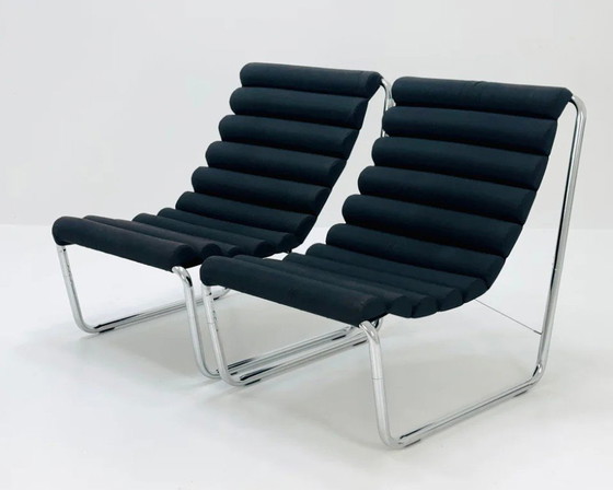 Image 1 of Vintage Michel Boyer Lounge Chair set 1970s Bauhaus armchair / chair black.