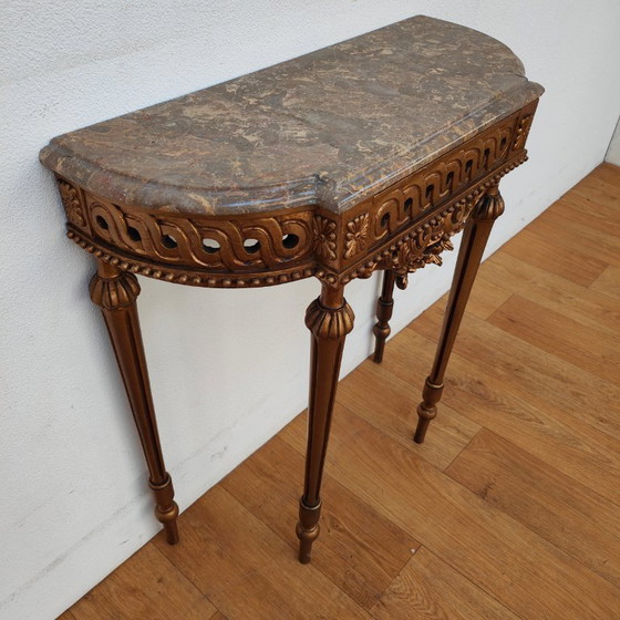 Image 1 of Vintage wall console, side table, console table with marble top. Italian