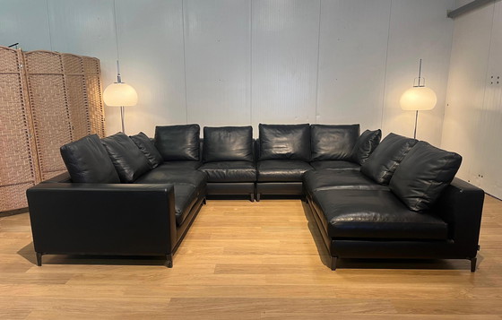 Image 1 of Minotti Andersen 4-Delige Zwarte Leren Hoekbank 