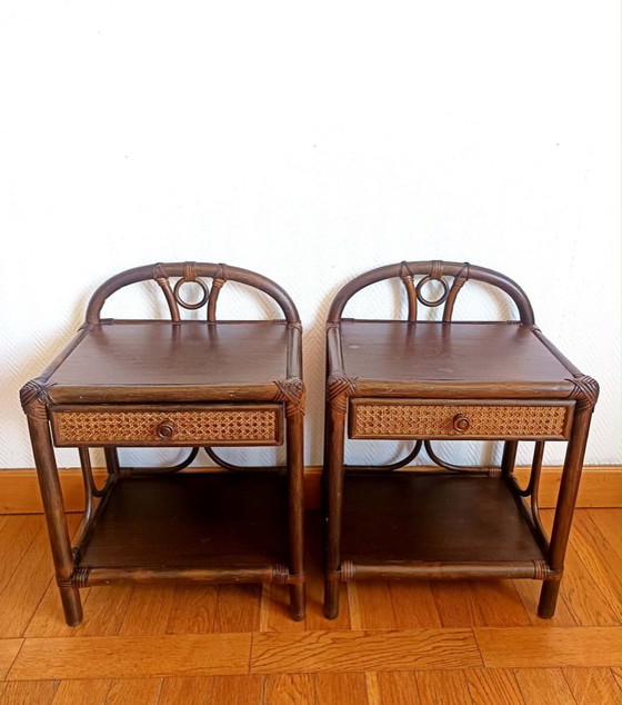 Image 1 of 2 comodini vintage in rattan degli anni '60