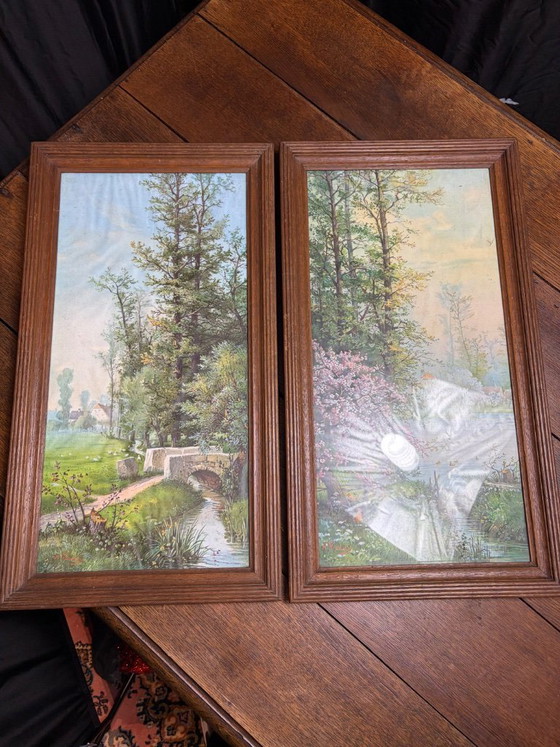 Image 1 of Set antico (2x) di paesaggi pastorali – H. Wunderlich – Cornici originali del 1934