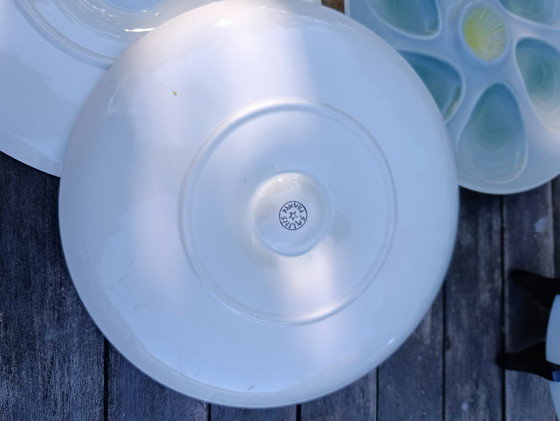 Image 1 of 4 oester-/schelpdierborden, Salins aardewerk / Frankrijk 1960