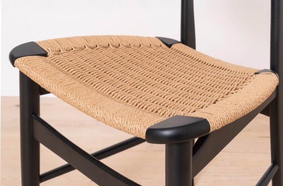 Image 1 of Set van 6 Scandinavische moderne eetkamerstoelen, met touwzitting en -rugleuning, jaren 60