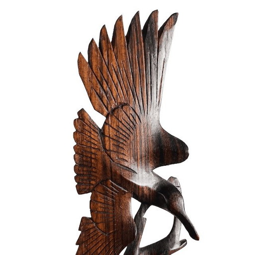 Vintage Art Deco woodcarving crane figurine, teak, 1930s