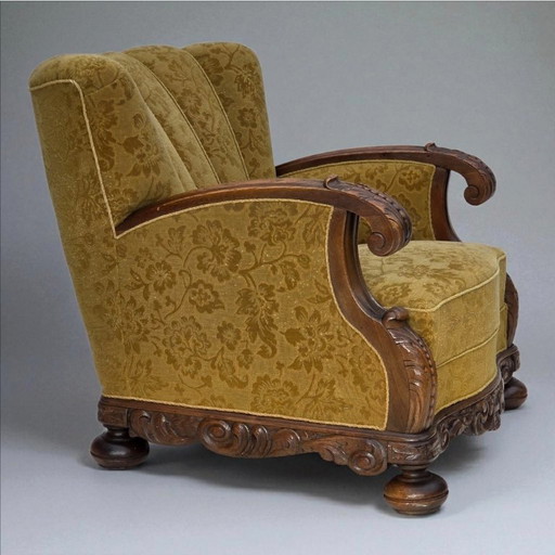 1960, poltrona danese, lana per mobili, legno massiccio di quercia.