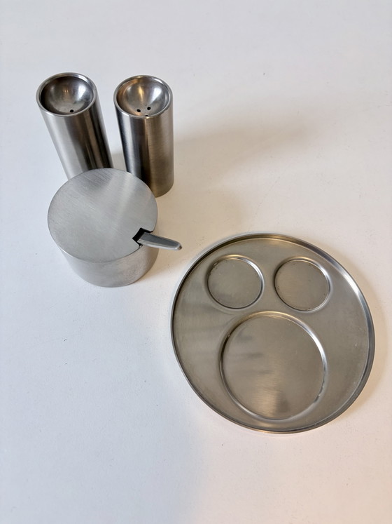 Ensemble poivrier, salière et moutardier Stelton par Arne Jacobsen. – Accessoires de table, rvs (photo 6 of 8)