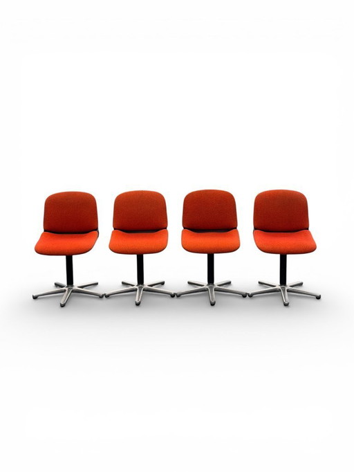 Set di 4 sedie Wilkhahn vintage modello 231/5 - Tessuto arancione e alluminio (anni '70)