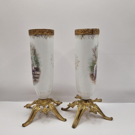 Image 1 of French porcelain castle vases, 19th century
