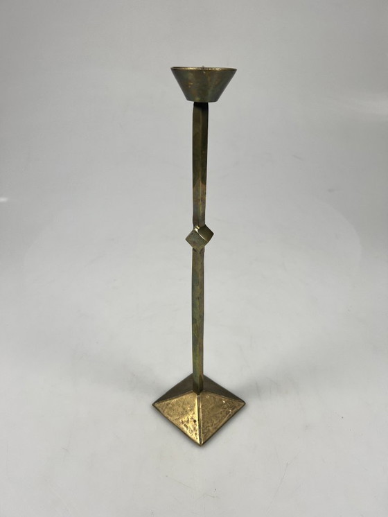 Image 1 of Vintage Zig Zag Candlesticks, Set of Two, Brass, Memphis Style, 1980s