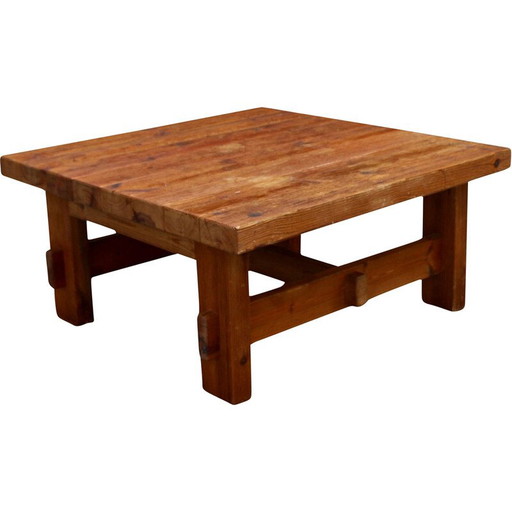 Table basse vintage en bois brut, France 1960