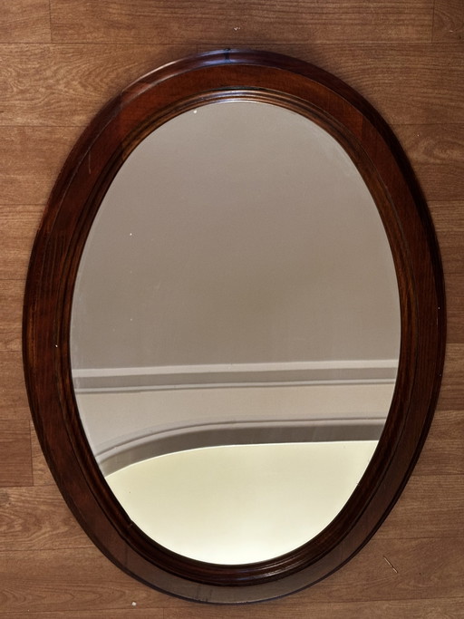 Miroir ovale vintage en bois teinté – 66 × 48,5 cm – spiegels, Wood, Glass