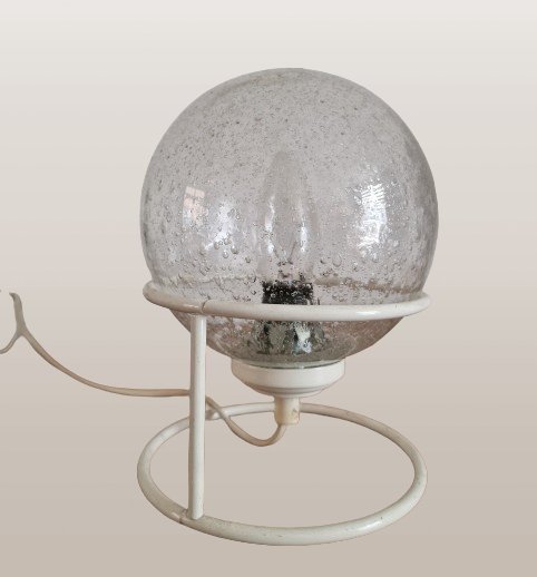 Lampada da tavolo Space Age con sfera di vetro su spirale
