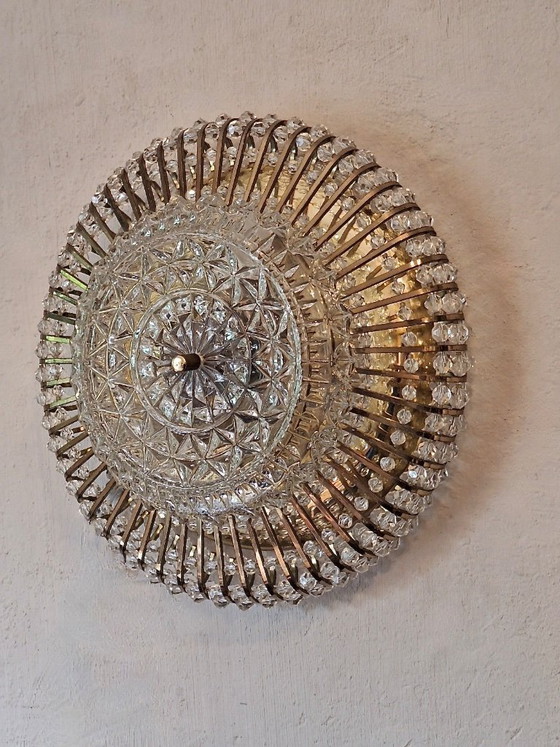 Image 1 of Plafondlamp van glas en messing van Ernst Palme / Palwa, jaren 70.
