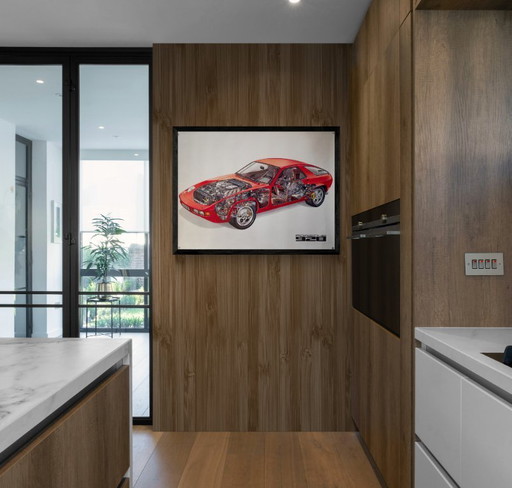 🚗 Poster originale vintage della Porsche 928 in sezione - XL 76 × 102 cm