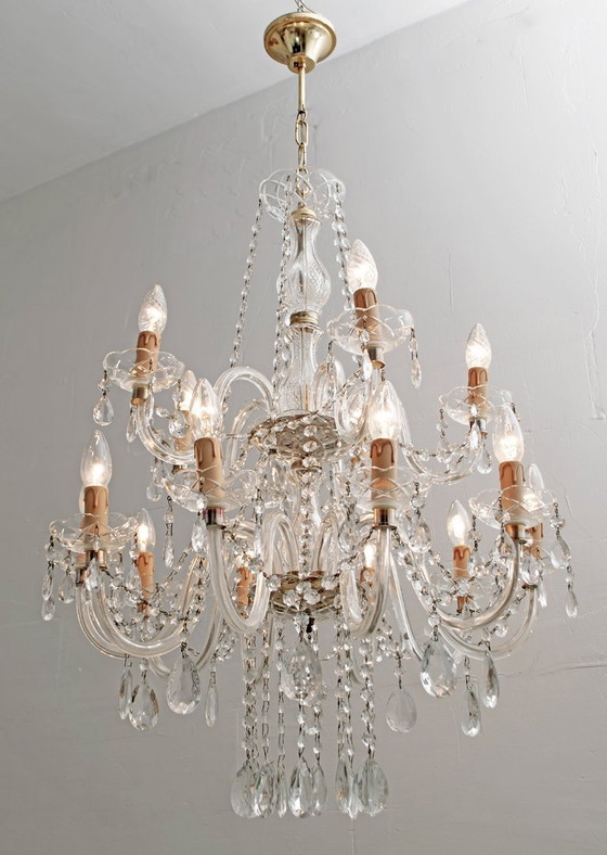 Image 1 of Lustre italien à 15 lumières en cristal Maria Theresa, moderne du milieu du siècle dernier, années 1950