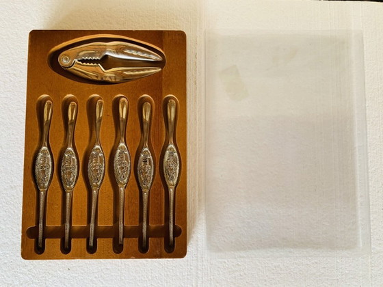 Image 1 of Vintage, Silver-Plated Lobster Forks & Cracker by Silea, Set of 7