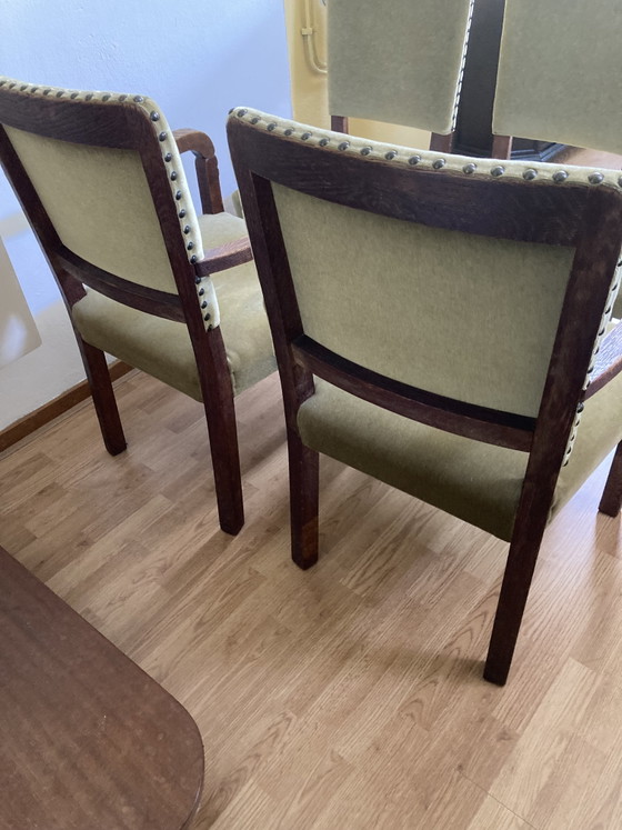 Image 1 of Zes eiken eetkamer stoelen met velours 