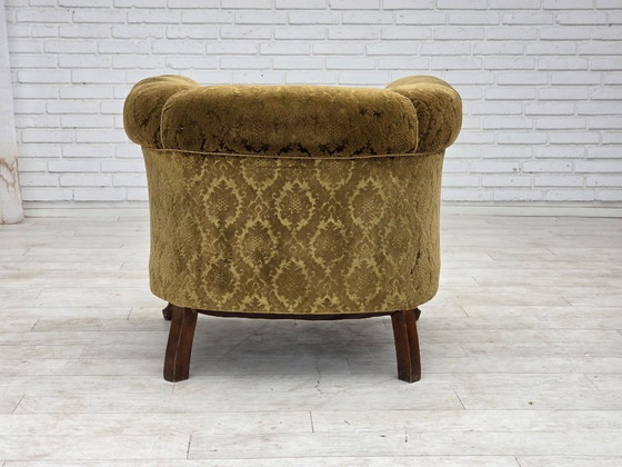 1950s, Danish relax chair, furniture velour, beech wood., Armchairs, Textile, Green (photo 7 of 18)