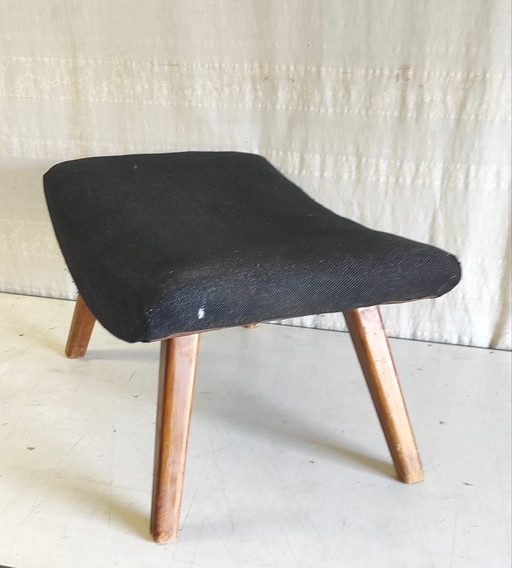 Otomana o reposapiés modernista de madera maciza - años 50/60