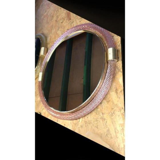 Image 1 of Ronde Torchon-Torciglione Murano glazen spiegel in barokke stijl uit het midden van de eeuw