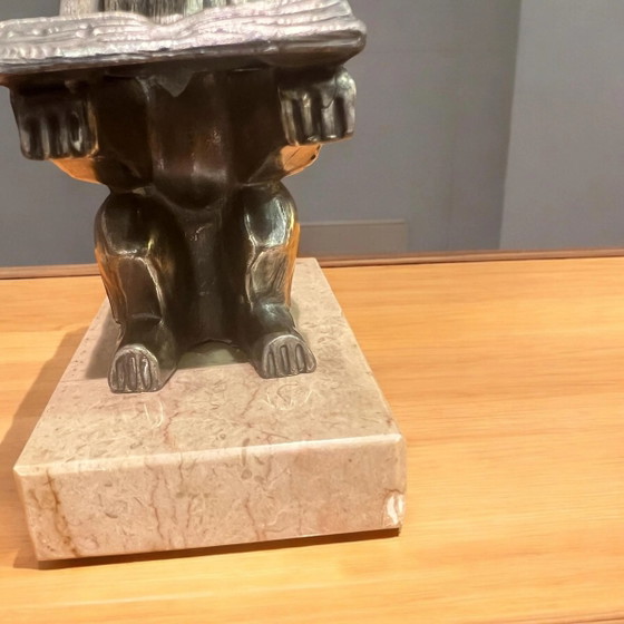 Pair of Art Deco Silver-Pewter Bookends - Reading Scotch Terriers on Marble Bases, Compact Size. (photo 8 of 9)