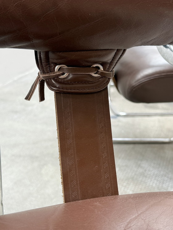 Image 1 of Set of 4 Guido Faleschini for i4Mariani 'Tucroma' chairs leather brown chrome, Italy 1970s
