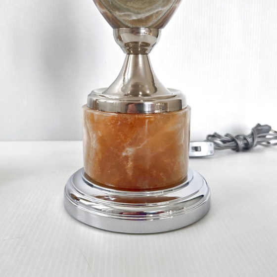 Image 1 of PAIR OF VINTAGE 1970S EGG LAMPS IN MARBLE & CHROME STEEL DLG MAISON BARBIER