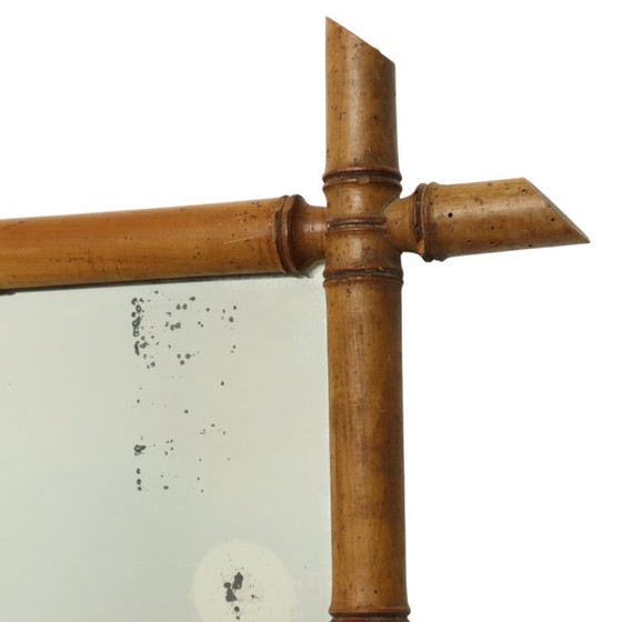 Image 1 of Franse Houten Spiegel Faux Bamboe Chinoiserie 57x47cm