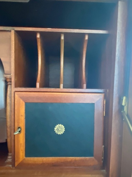 Antique cherry wood secretaire with leather writing surface, Desk, Brown, Vintage (photo 3 of 7)