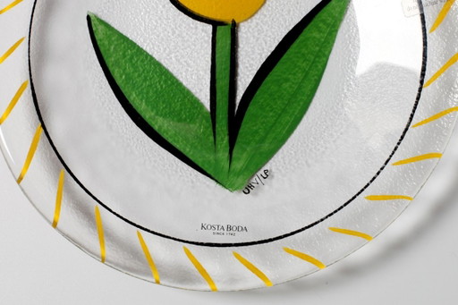 Piatto in vetro vintage Kosta Boda / Design tulipano giallo / Ulrica Hydman Vallien / Svezia / 1991 (photo 2 of 6)
